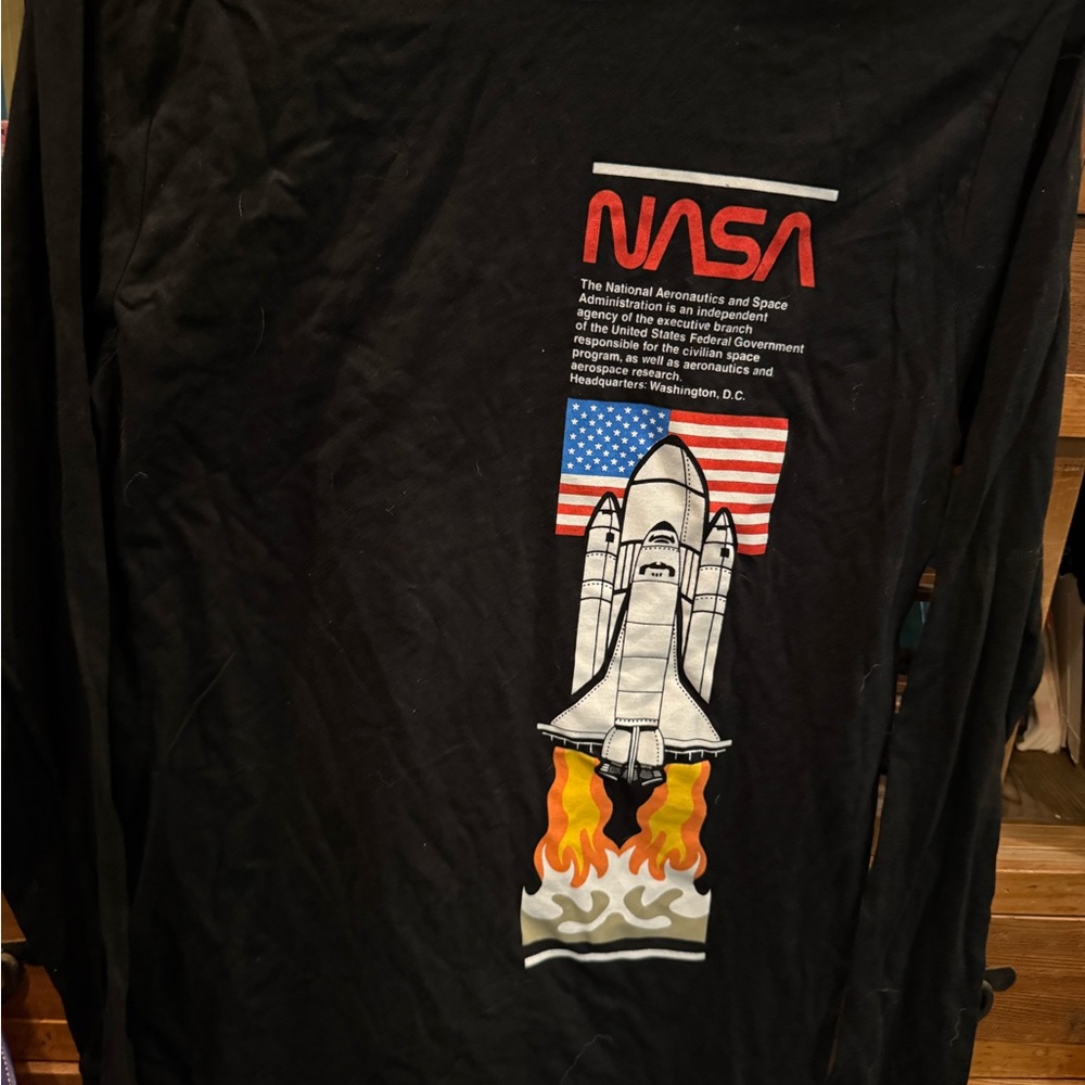 Black Long Sleeve Tee NASA Rocket logo